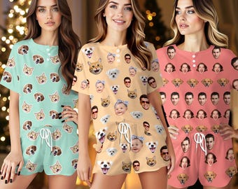 Set pigiama personalizzato con volto: pigiama da donna personalizzato con foto