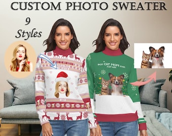 Custom Christmas Sweater, Custom Crewneck with Photo, Make Your Own Sweatshirt, Turtleneck For women, Funny Gift, Birthday/Christmas Gift