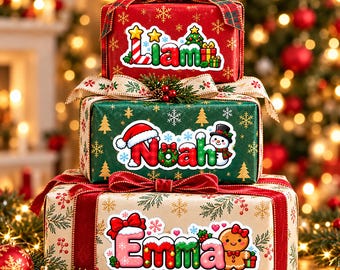 Personalized Christmas Name Sticker, Custom Winter Letter Sticker, Christmas Gift Box Label, Custom Name Decals, Kids Xmas Stocking Stickers