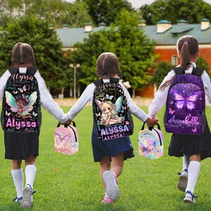 Custom Butterfly Glitter Backpack,Butterfly Name Backpack For Girls,Back to School Gift,Custom Backpack Lunch Bag Bottle Set,Birthday Gift