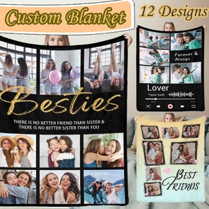 Personalized Besties Blanket, Custom Friends Blanket with Photo and Text, Face Blanket, Picture Fleece Throw, Cozy Blanket, Friendship Gift