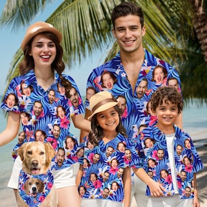 Personalized Hawaiian Shirt with Face,Custom Hawaiian Shirt with Photo,Custom hawaiian shirt logo text,All Over Print Hawaiian Shirt for Dad