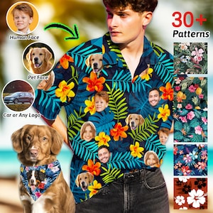 Personalized Picture Face Hawaiian Shirt, Custom Flower Pattern Hawaiian Shirt with Face, Personalized Hawaiian Button Shirt, TShirt for Man