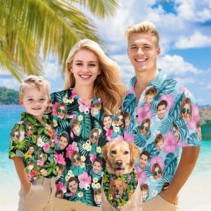 Personalized  Family Photo Hawaiian Shirts,Custom Dog Face Shirt,Custom Hawaiian Shirt with Pet Face,Family  Trip Shirts,Father&#39;s Day Gift