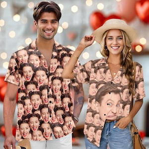 Chemise homme multi-faces personnalisée, chemise hawaïenne personnalisée homme/femme, chemise entièrement imprimée avec grimace, cadeau pour petit ami/mari/papa