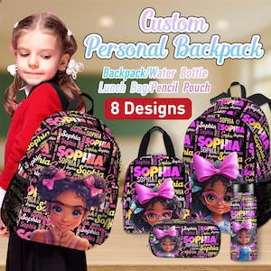 Custom Back to School Backpack，Afro Black Girl Backpack with Name，Custom Afro Black Princess Toddler School Bag，Name Backpack Gift for Kids