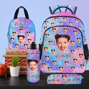 Ensembles de sacs à dos multi-faces personnalisés,Cartable personnalisé avec tête de chien/chat/animal de compagnie,Cartable avec nom imprimé,Cadeaux de rentrée scolaire pour enfant,Sac à dos de voyage photo
