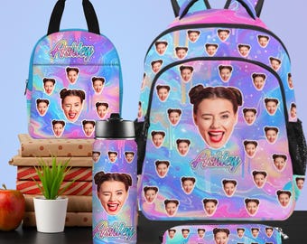 Custom Multi-Face Backpack Sets,Custom Dog/Cat/Pet Face Schoolbag,Name Print Bookbags,Back to School Gifts for Kid,Photo Travel Backpack
