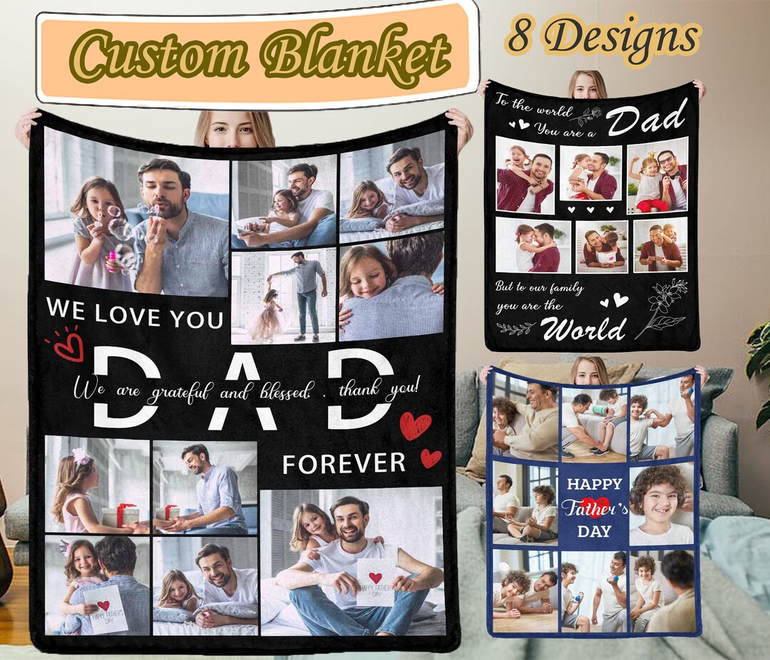 Custom Dad Blanket With Photo and Text Personalized Blanket Etsy