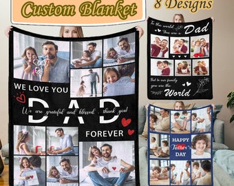 Custom Dad Blanket with Photo and Text, Personalized Blanket for Dad, Gift for Father's Day/Birthday, Picture Fleece Throw, Cozy Blanket