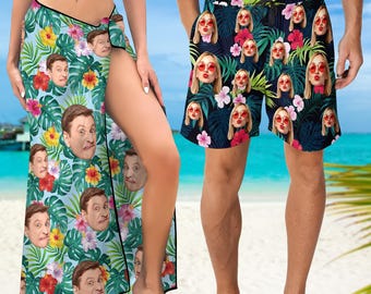Custom Face Beach Cover Up: Personalized Photo Sarong & Swim Trunks, Mother's Day Gift