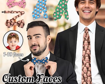 Custom Photo Bowtie or Necktie, Personalized Face Print, Father's Day Gift
