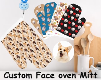 Custom Funny Face Oven Mitt,Personalized Dog Photo Oven Mitt,Custom Hearts Heat Resistant Oven Mitt, Baking Oven Glove, Kitchen Gift for Mom