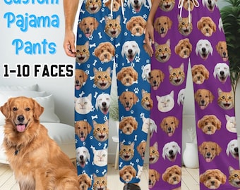 Custom Pet Face Pajama Pants: Personalized Photo Pajama Bottoms, Christmas gifts