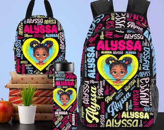 Custom Afro Girl Backpack Lunch Bag Set: Personalized Kids School Bag