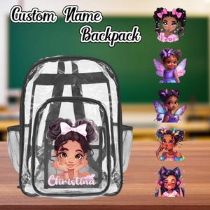 Custom PVC Transparent Backpack With Name,Preschool Kids Clear Backpack,Afro Black Girl Water Proof Backpack for Girls,Back to School Gifts
