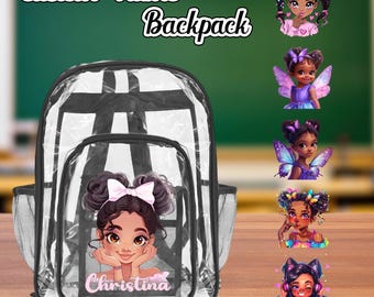 Personalized Clear PVC Backpack: Afro Girl Design, Kids School Bag