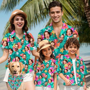 Personalized Picture Face Hawaiian Shirt,Custom Flower Pattern Hawaiian Shirt with Face,Custom Family Face Hawaiian Shirt,Shirt Gift for Dad