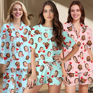Custom Face Pajama Set: Personalized Photo Heart Loungewear Gift