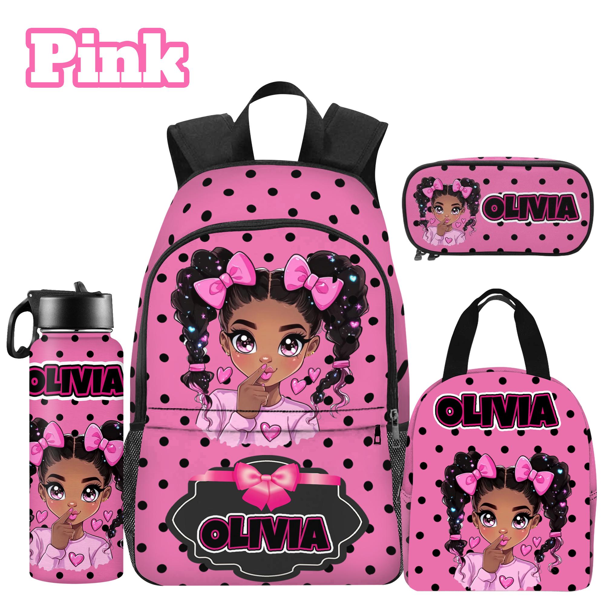 Custom Afro Black Girl Backpack Sets,Name School Bookbag for Elementary Girls,Preschool Name Schoolbag with Lunch Box,Back to School Gift