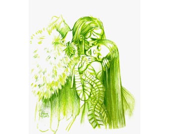 The monster of Frankenstein and Elizabeth. Illustration Matte Vertical Poster | Romantic Art Print