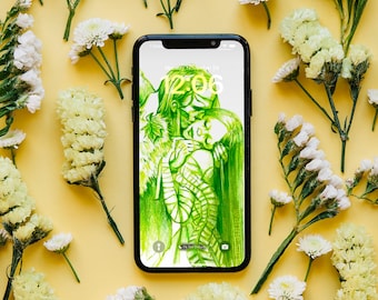 The Frankenstein monster and Elizabeth -Illustration -phone screen wallpaper pack of 5 - different colors