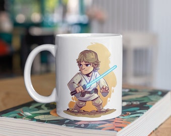 Star Wars | Cute Chibi Luke Skywalker | 11oz White Glossy Mug | Perfect Gift for Star Wars and Skywalker Fans