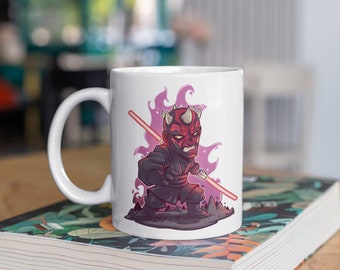 Star Wars / Lindo Chibi Darth Maul / Taza blanca brillante de 11 oz / Regalo perfecto para los fanáticos de Star Wars y Maul