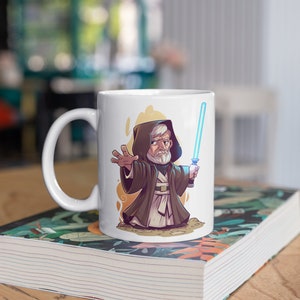 Star Wars | Cute Chibi Obi-Wan Kenobi | 11oz White Glossy Mug | Perfect Gift for Star Wars and Obi Wan Kenobi Fans