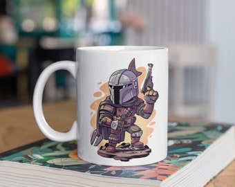 Star Wars | Cute Chibi Mandalorian | 11oz White Glossy Mug | Perfect Gift for Star Wars and Mando Fans
