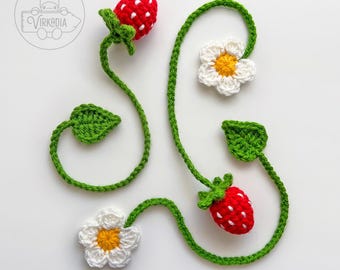 Strawberry Bookmark Set | Crochet Pattern | Digital PDF Download | Tutorial • Fruit Amigurumi • Flower Motif • DIY Gift • Cottagecore
