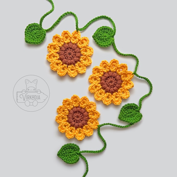 Sunflower Garland | Crochet Pattern | Digital PDF Download | Tutorial • Floral Decor • Summer Crafts • DIY Gift • Wall Hanging • Leaf Motif