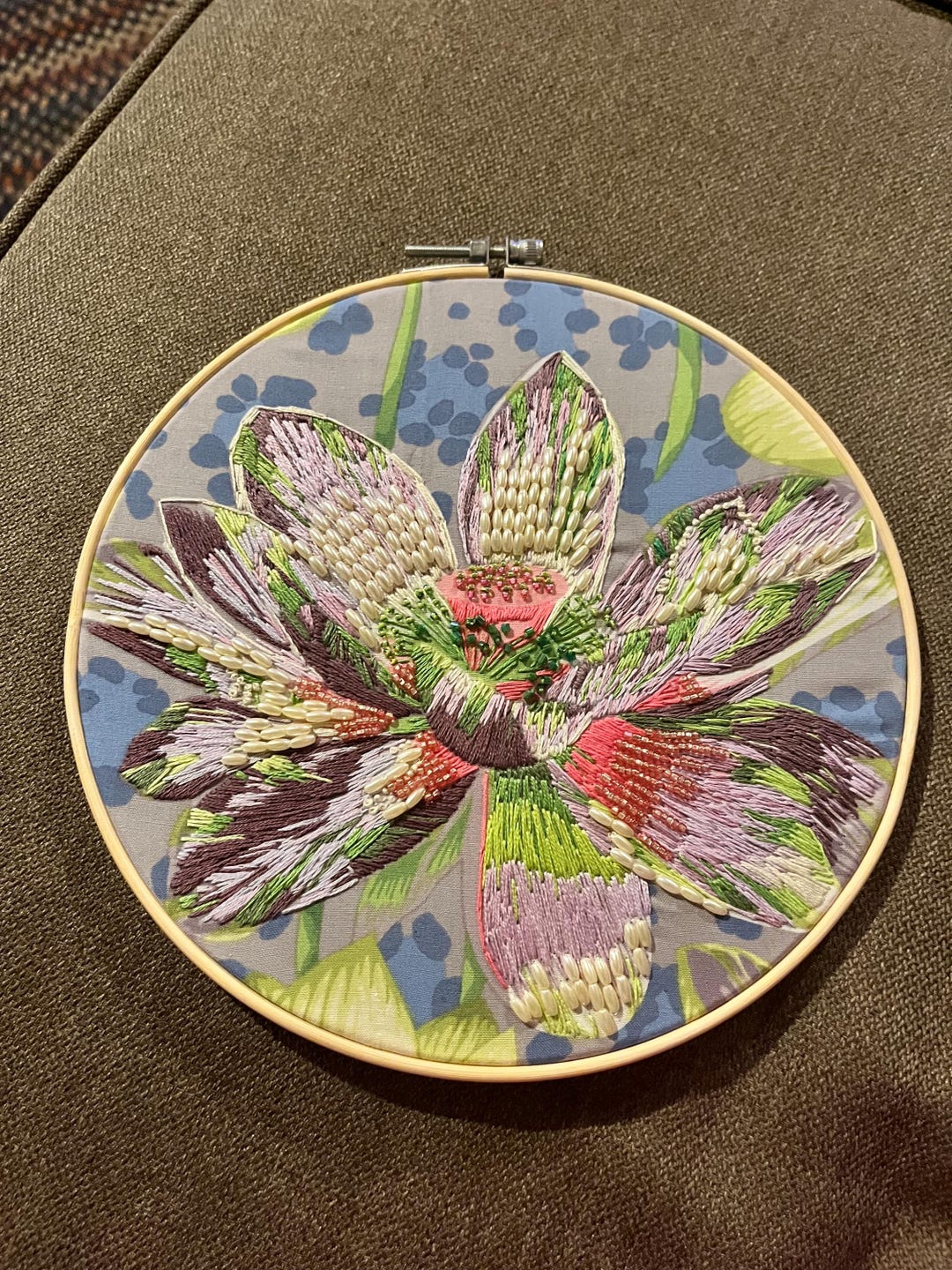Flower Embroidered Hoop Art, Beaded Cottagecore Decor - Etsy