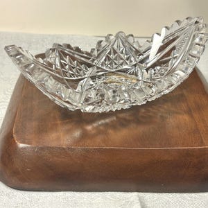 Vintage cut crystal relish bowl, deep sharp cuts, fancy edge