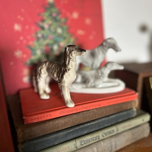 Vintage Dog figurines, ceramic sighthounds, Afghan Hounds, Borzoi, Saluki, Deer Hound, from Japan