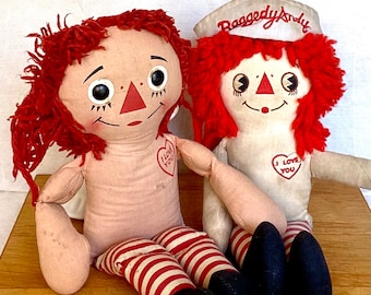 Vintage Raggedy Ann and Andy dolls, looking for some clothing. Listing is for both dolls as they have bonded and would like to stay together