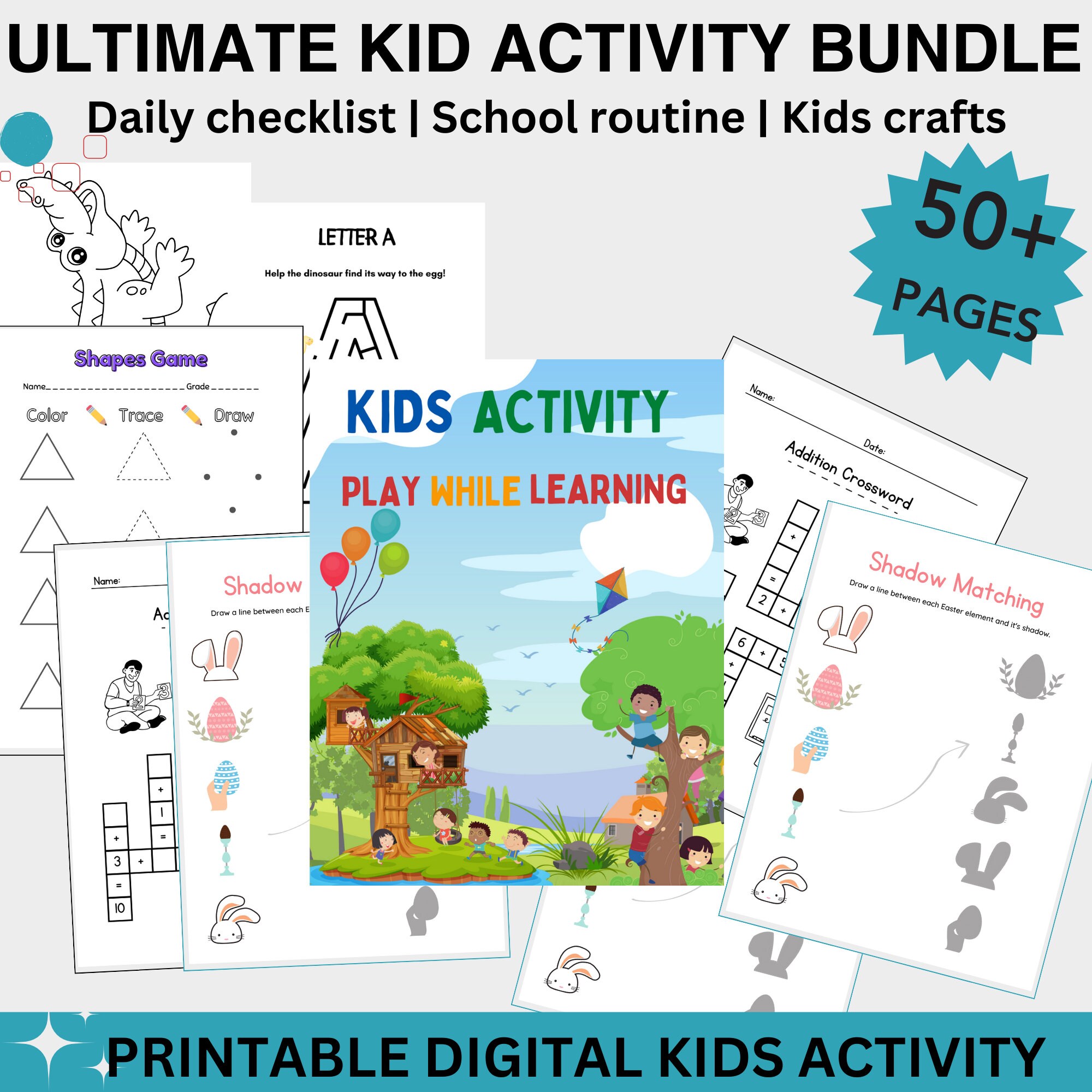 56 Digital Printable Kids Activities, Home Learning Kids Craft, Instant ...