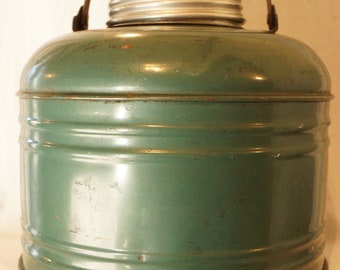 Vintage Green Metal Exterior Blue Ceramic Interior 1 Gallon Thermos