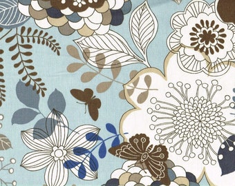 PKaufmann Fabric Blue Brown White Tan Floral Drapery Upholstery