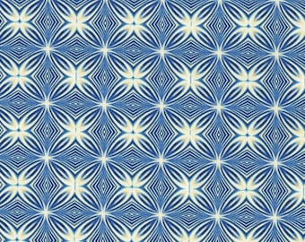 May include: A repeating pattern featuring a symmetrical design in shades of blue and off-white. The pattern consists of stylized floral or star-like shapes, creating a visually appealing and intricate design. The overall aesthetic is clean and modern.