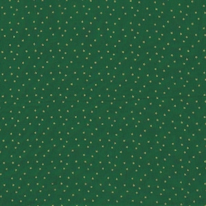 Pode incluir: Um tecido verde com um padrão repetitivo de pequenas estrelas amarelo claro. As estrelas são distribuídas uniformemente na superfície, criando uma aparência texturizada. O tecido tem um acabamento fosco.