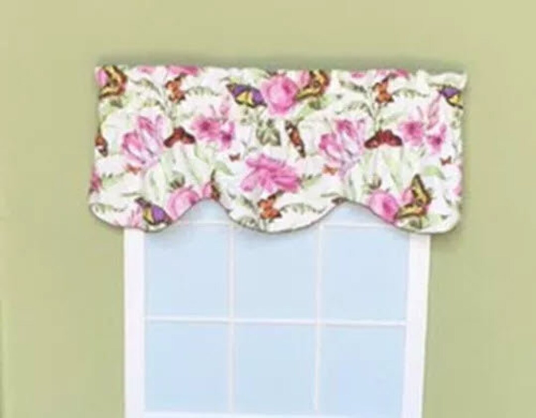 Custom Made Window Topper White Rose Purple Green Lined Corded Cotton ...