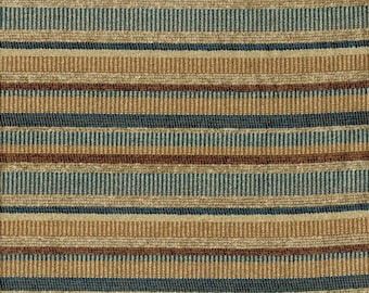 Designer Fabric Shade Of Brown Teal Striped Drapery Upholstery