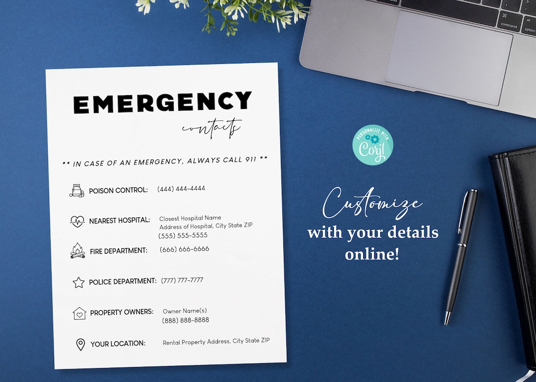 Editable Emergency Contact Information Sheet Important Phone Numbers