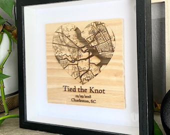 Laser Engraved Wood Map Gift Wedding Gift Newly Wed Couple Gift Custom City Map Heart Wooden Anniversary Gift Personalized Wood Engraved Map