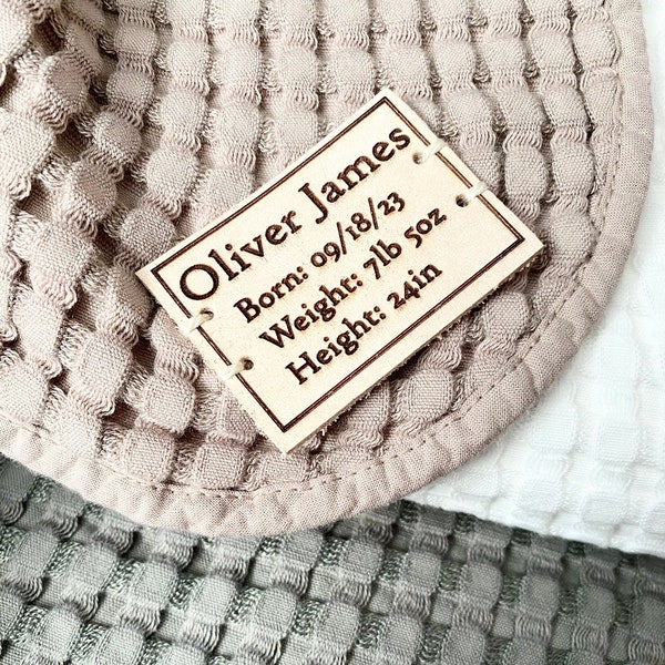 Custom Name Blanket Baby Swaddle Blanket Leather Name Baby Blanket Heirloom Gift Blanket Cotton Personalized Baby Blanket Leather Engraved