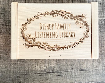 Caja de almacenamiento de tarjetas para el reproductor Yoto Caja de madera grabada Caja de almacenamiento de juguetes para niños pequeños Contenedor de tarjetas de historias Almacenamiento de tarjetas personalizado