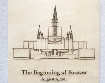 Regalo de boda personalizado con grabado del templo SUD. Foto grabada en madera para boda en el templo. Regalo grabado para el quinto aniversario.