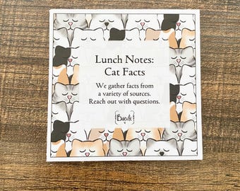 Fiambrera con forma de gato, nota con datos sobre el gatito, nota pequeña, caja de almuerzo para niños, juego de 11 tarjetas con datos sobre el gato para niños