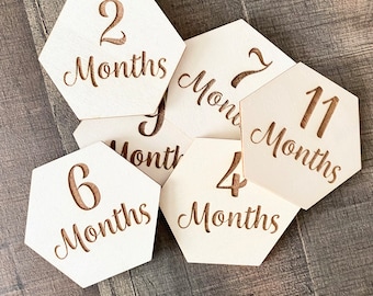 Accesorio fotográfico mensual para recuerdo de fotografía de recién nacidos, disco de madera para hitos de bebé, accesorio hexagonal para hitos, álbum de fotos para bebé, cesta de regalo para recién nacidos